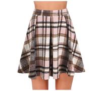 Damen Hohe Taille Plaid Bleistiftrock Karierter A Linie Rock Freizeitrock Minirock Winterrock Damen Mädchen Elegante Elastische Taille Ausgestellte A Linie MiniRock Dehnbaren Basic Plissee Skater (XL)