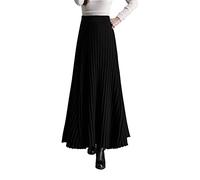 Damen Hohe Taille Strickrock Vintage Elegant Winterrock A-Linie Maxi Röcke Herbst Lange Rock Faltenrock XL