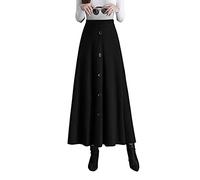 Damen Hohe Taille Strickrock Vintage Elegant Winterrock A-Linie Maxi Röcke Herbst Lange Rock Faltenrock L