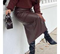 Damen Hoher Schlitz PU Leder Rock, geeignet für urbane Pendler, Business Lässig, Büromode, elegante Kleidung