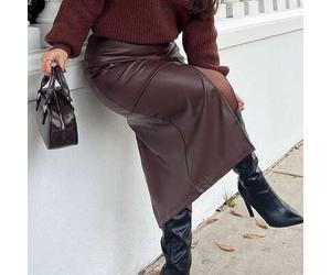 Damen Hoher Schlitz PU Leder Rock, geeignet für urbane Pendler, Business Lässig, Büromode, elegante Kleidung