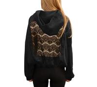 Damen Hohl Mesh Rücken Hoodies Schwarz Casual Mode Durchsichtig Langarm Sweatshirt Stirnband Tasche Glitzer Mesh Blusen Elegantes Oberteil Damen Oversized Gemütlich Party Pullover Tops Weiß S XS