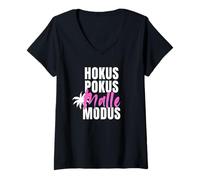 Damen Hokus Pokus Malle Modus - lustiges T-Shirt mit V-Ausschnitt