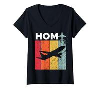 Damen HOM Homer Flughafen T-Shirt mit V-Ausschnitt