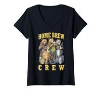 Damen Home Brew Crew Bears Craft Beer Brewing Lustiger Braumeister T-Shirt mit V-Ausschnitt