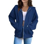 Damen Hoodie,Damen Kapuzenpullover Hoodie Sweatshirt mit Kapuze Kapuzenjacke mit Reißverschluss Outdoor Fitness Training Jogging Sport Style,Y2K Zip Up Hoodie,Dunkelblau,L