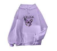 Damen Hoodie Damen süßes Sweatshirt Kawaii Langarm Hoodie Schmetterling Druck Pullover Tops für Teenager Frauen Kleidung mit Tasche Hoodie Damen Kuschelig (Purple, M)