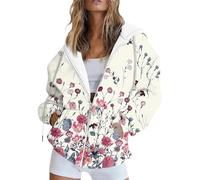 Damen Hoodie Sweatjacke Drucken Kapuzenjacke Mit Kapuze Jacke Zip Up Pullover Winter Übergangsjacke Solid Ausgefallene Jacken - (C White,L)