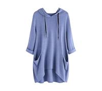 Damen Hoodies DE Lockeres Leichtes Tunika-Kapuzenpullover Übergröße Lange Pullover-Oberteile mit Taschen Einfarbige Lässige Langarm-Sweaters Jumper, Bu2, 5XL