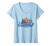 Damen Horizon Forbidden West Burning Shores California Sunset T-Shirt mit V-Ausschnitt