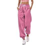 Damen Hose 36 Stretch Hosen für Damen, lässig, Bedruckt, Jogginghose, Taschen, hohe Taille, sportlich, Fitnessstudio, sportliche Passform, Joggerhose Schwarze Kurze Hose Damen (V0928A-Hot Pink, M)