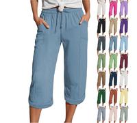 Damen Hose Mit Gummizug, Blitzangebote des Tages, Musselin Hose 3/4 Leinenhose Sommer Kurze Hosen Sommerhose Leicht Caprihose Culotte Dreiviertel Strandhose