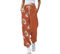 Damen-Hose mit weitem Bein, Jogginghose für Workout, hohe Taille, Yogahose mit Taschen, Cordhose für Damen, Orange, S