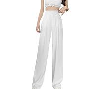 Damen Hose Mit Weitem Bein Leichte Elastische Taille Sommer Hose Mit Taschen Kausale Büro Business Hosen weich