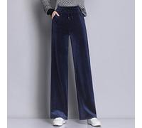Damen Hose Mit Weitem Bein - Mode Damen Elegante Blaue Hose Mit Elastischer Taille Weite Hosen Herbst Und Winter Lässige Cordhose In Voller Länge Locker Einfache Straße Elegante Party,Blau,Xxl