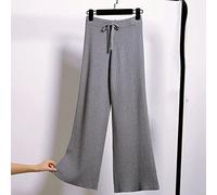 Damen Hose Mit Weitem Bein - Mode Herbst Und Winter Damen Strickhose Mit Weitem Bein Warmer Stretch Weich Grau Elegante Neun-Punkt-Hose Lässige Gerade Hose Einfaches Weihnachtsgeburtstagsgeschenk,
