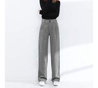 Damen Hose Mit Weitem Bein,Mode Wolle Breitbein Hose, Damen Herbst Und Winter High-Waist Lässig Eitern Delocker Eisern Gerade Bein Hose, Warm Und Elegante Reine Farbe Outdoor-Sport-Party Einfach, H