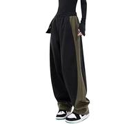 Damen Hose Schwarz Jogpants Damen Elegant Paperbag Hosen Damen High Waist Baggy Y2K Hose Farbblock Hip Hop Hose Mit Taschen Locker Outdoorhose Retro Cargo Hose Stoffhose Damen (Schwarz, Xl)