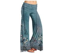 Damen Hose Weites Bein Business Hose Damen Hosenanzug Damen Elegant High Waist Vintage Geblümt Bedruckt Palazzo Hose Elastische Taille Yoga Hose Stretch Freizeithose Cargohose Damen (Blau, Xl)