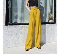 Damen-Hosen Aus Satin Mit Weitem Bein - Mode-Sommer-Damen-Hosen Mit Hoher Taille Und Weitem Bein Gelb Dünne Lose Chiffon-Hose Mit Geradem Bein Lässige Büro-Anzughose Elegante Lange Hose,Gelb,L 5