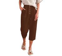 Damen Hosen Leichte Sommerhose Wickelhose,Chino Hose mit Gummizug Hosen Baumwolle High Waist Stoffhose Stretch Sommerhosen Plissee Bequeme Schlaghose Einfarbig Weitem Luftige