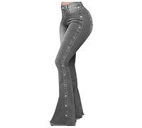 Damen Hosen Sommer 7/8 Hosen Damen Sommer Bauchweg Hose Damen Druckknopf Retro Y2K Jeans Slim Fit Skinny Jeans Einfarbiges Jegging Jeans Hose Bauchweg Hose Stretch Chino Hose Damen Jeans Light Gray Xl