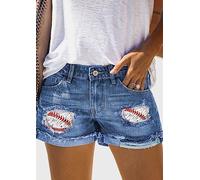Damen Hosen Sommer,Damen-Jeans-Shorts, Zerrissen, Roher, Ausgefranster Saum, Bedruckte Jeans-Hosen, Kurze Hotpants Mit Mittlerer Taille, Sommer-Stretch-Jeans-Shorts, Vintage, Lässig, Gewaschene Jean