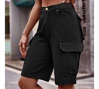 Damen Hosen Sommer,Damen-Jeansshorts, Cargo-Hose, Shorts, Kurze Denim-Shorts, Hohe Taille, Bermuda-Hose, Sommer, Dehnbare Jeans-Shorts, Vintage, Lässig, Gewaschene Denim-Shorts Mit Taschen, Schwarz,