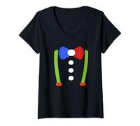 Damen Hosenträger Und Fliege Clown Nerd Karneval Kostüm Fasching T-Shirt mit V-Ausschnitt