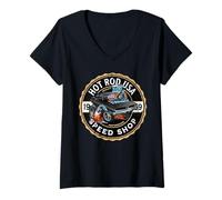 Damen Hotrod USA Klassisches Muscle-Cartoon-Cartoon-Design im Used-Look T-Shirt mit V-Ausschnitt