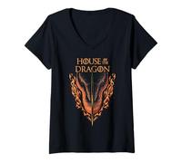 Damen House of The Dragon Sword and Dragon Head T-Shirt mit V-Ausschnitt