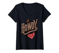 Damen Howdy Rope Cowboyhut Lustiger Spruch Western Herren Damen Kinder T-Shirt mit V-Ausschnitt