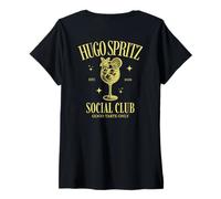 Damen Hugo Spritz Social Club | Team Holunder Sekt Prosecco Rücken T-Shirt mit V-Ausschnitt