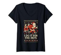 Damen I Do It for The Ho's Ugly Christmas Sweater Illustration T-Shirt mit V-Ausschnitt