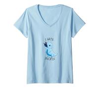 Damen I Hate People Cute Dinosaurier T-Shirt mit V-Ausschnitt