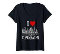 Damen I Heart Copenhagen I Love Copenhagen Souvenir T-Shirt mit V-Ausschnitt
