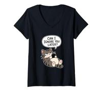 Damen I Ignore You Later Funny Cat Sarcasm Style T-Shirt mit V-Ausschnitt