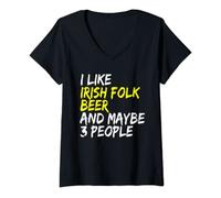 Damen I like Irish Folk & Beer Spruch Design Irland Irish Folk T-Shirt mit V-Ausschnitt