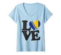 Damen I Love Bosnien und Herzegowina Flagge Herz Patriotische Reise T-Shirt mit V-Ausschnitt