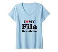 Damen I Love My Fila Brasileiro T-Shirt mit V-Ausschnitt