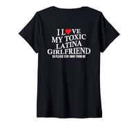 Damen I Love My Toxic Latina Girlfriend Funny Boyfriend On Back T-Shirt mit V-Ausschnitt