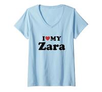 Damen I Love My Zara T-Shirt mit V-Ausschnitt