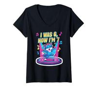 Damen I was 6 Now I'm 7 Lustiges Geburtstags-Fuchs-Design T-Shirt mit V-Ausschnitt
