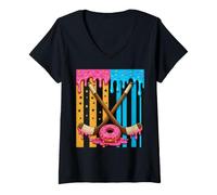Damen Ice Hockey Ice Cream Drip Boys American Flag Youth Players T-Shirt mit V-Ausschnitt