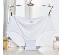 Damen Ice Silk Seamless Panties Medium Low Waist Slip Pure Color Stretchy Underwear for Daily Home Vacation Spring Summer Autumn Winter One pieces(XL White)