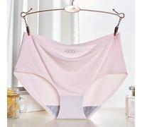 Damen Ice Silk Seamless Panties Medium Low Waist Slip Pure Color Stretchy Underwear for Daily Home Vacation Spring Summer Autumn Winter One pieces(L Pink)