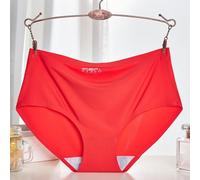 Damen Ice Silk Seamless Panties Medium Low Waist Slip Pure Color Stretchy Underwear for Daily Home Vacation Spring Summer Autumn Winter One pieces(XL Red)