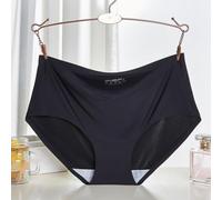 Damen Ice Silk Seamless Panties Medium Low Waist Slip Pure Color Stretchy Underwear for Daily Home Vacation Spring Summer Autumn Winter One pieces(XL Black)