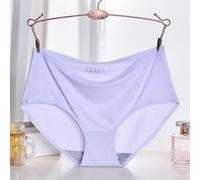 Damen Ice Silk Seamless Panties Medium Low Waist Slip Pure Color Stretchy Underwear for Daily Home Vacation Spring Summer Autumn Winter One pieces(XL Purple)