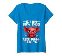 Damen Ich Bin 99% Engel Aber Puhhh Diese 1% Teufelchen Spruch T-Shirt mit V-Ausschnitt, Saphir, S